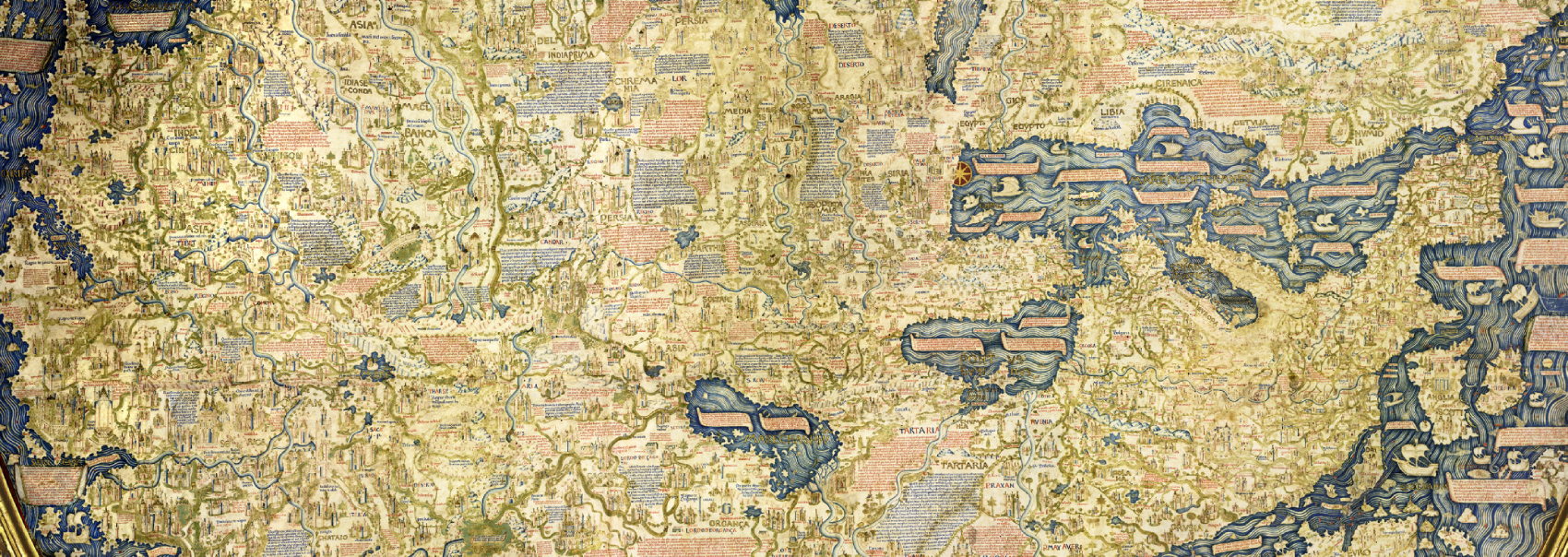 Ein Ausschnitt einer mittelalterlichen Weltkarte zeigt Europa