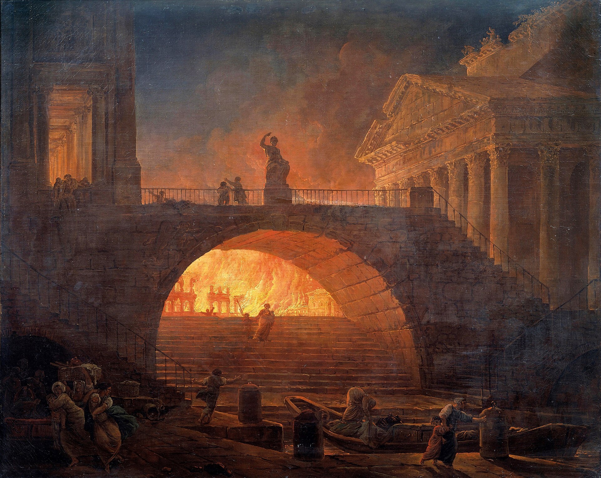 Gemälde „The fire of Rome“ von Hubert Robert.